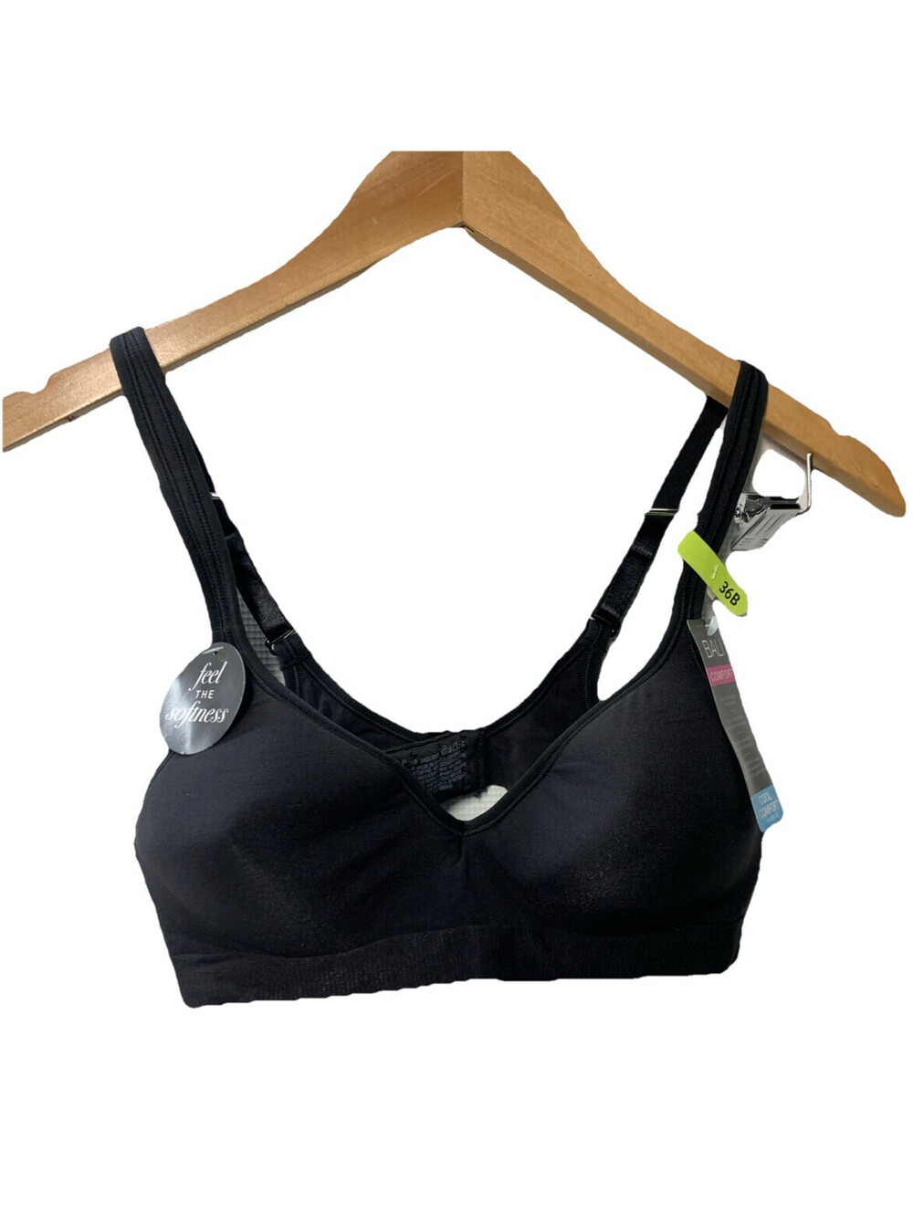 Bali Comfort Revolution Bra Wireless Smoothing Shaping No-slip Strap 36B Black